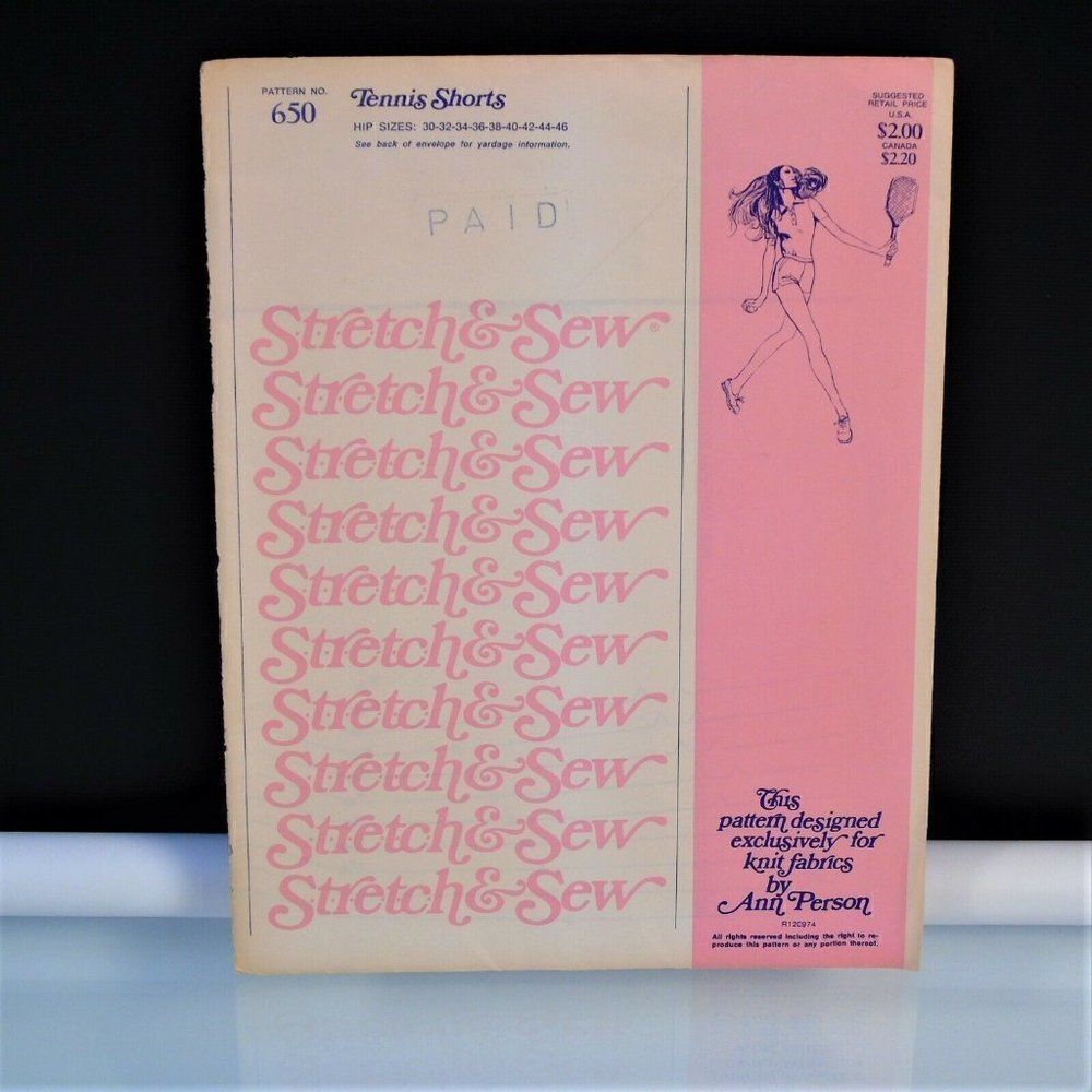 Stretch and Sew 650 Pattern Uncut Tennis Shorts